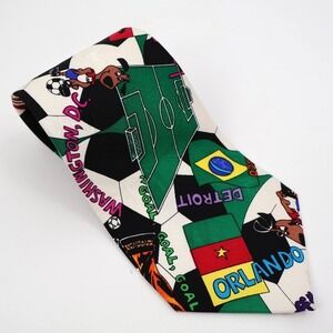 Vintage 90s 80s Nicole‎ Miller Tie 100% Silk Novelty Soccer Football Ted Lasso